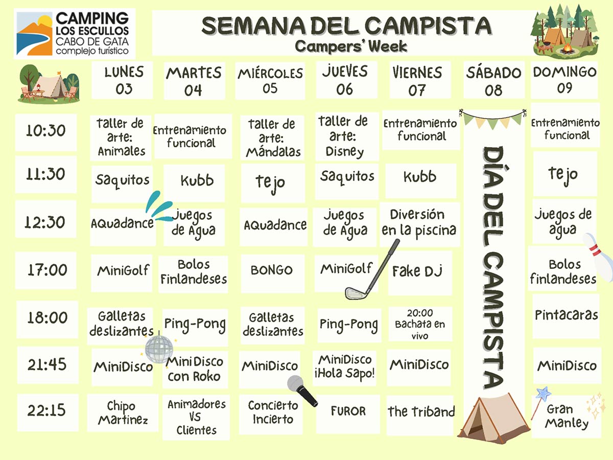 planning de animación semana del campista del 3 al 9 de agosto 2026