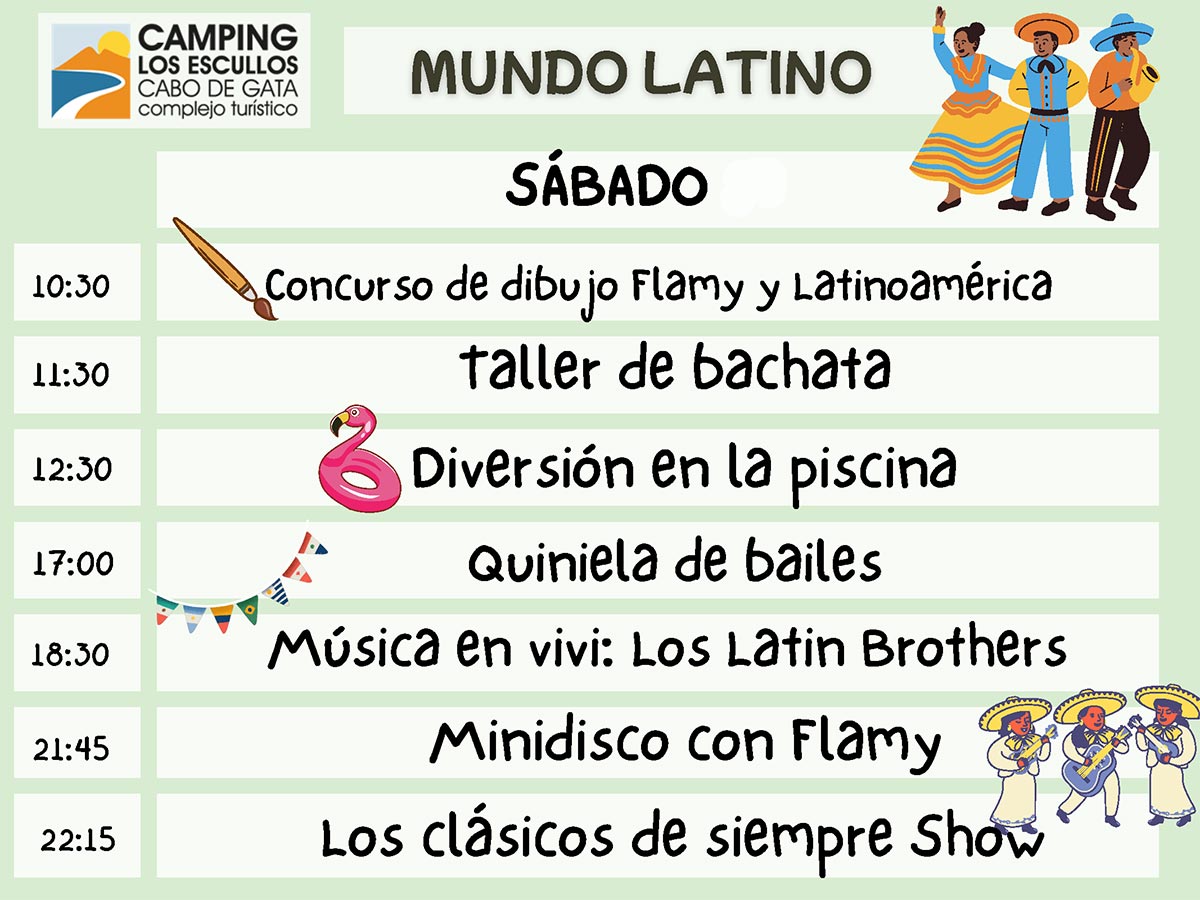 planning animación camping sábado especial fiesta temática mundo latino